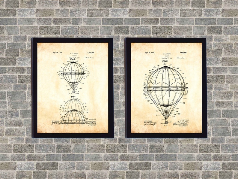 Hot Air Balloon Patent Poster Art INSTANT Digital Download Printable 3 Background Styles Included 8x10 11x14 16x20 image 1