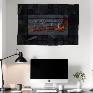 Burnt Wood & Wire Tree Sculpture: Modern Organic Wall Art