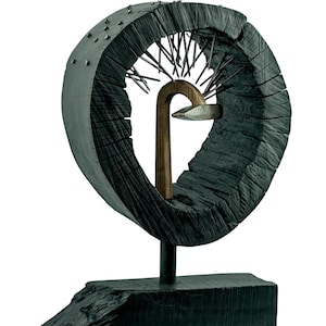 Hand carved modern art Large wood sculpture Wood statue Unique wooden slab stand Natural home decor Housewarming Contemporary Sculpture