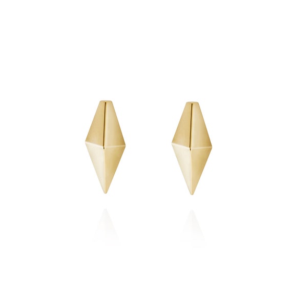 Geometric 18K Yellow Gold Thorn Pyramid Stud Earrings | Etsy