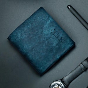 Cartera piel unisex técnica ORIGAMI azul océano M02