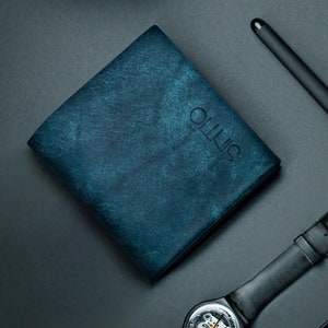 Wallet leather unisex ORIGAMI technique ocean blue M02