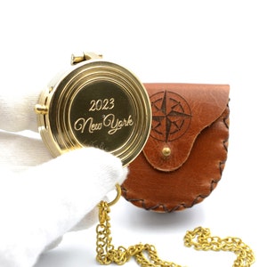 Personalisiertbarer Messing-Kompass Mit Lederetui – Graviert, Ideal Als Geschenk Für Abenteurer