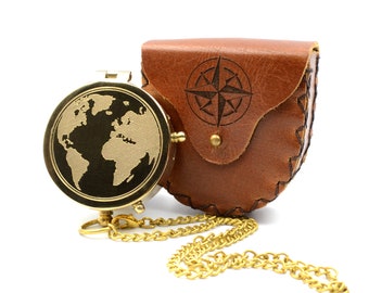 Brújula con grabado incluye funda de piel regalo personalizado para viajeros y viajeras