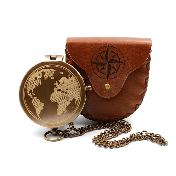 Kompass mit Gravur inkl. Lederetui personalisiertes Geschenk für Traveler und Reisender