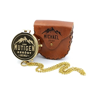 Compass with engraving including leather case personalized gift for travelers and adventurers
