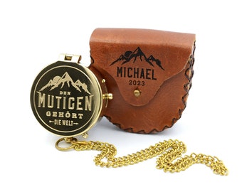 Brújula con grabado incluye funda de piel regalo personalizado para viajeros y aventureros