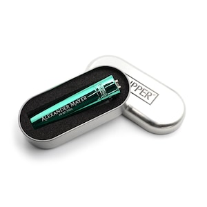 Clipper met gravure kleur turquoise aansteker gepersonaliseerd