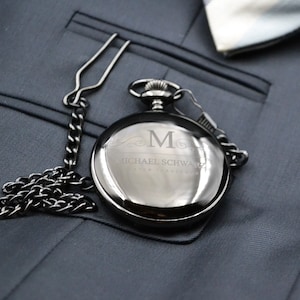 Pocket watch with engraving on both sides in black