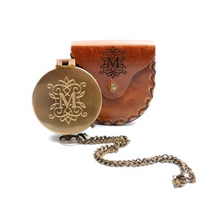 Compass with engraving including leather case personalized gift monogram for the best man