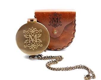 Compass with engraving including leather case personalized gift monogram for the best man