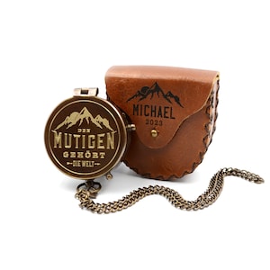 Compass with engraving including leather case personalized gift for adventurers and travelers