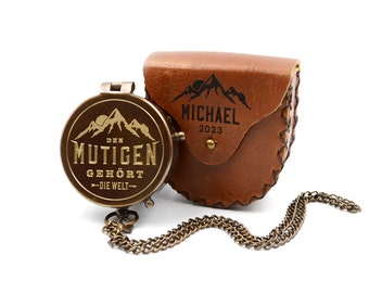 Brújula con grabado incluye funda de piel regalo personalizado para aventureros y viajeros