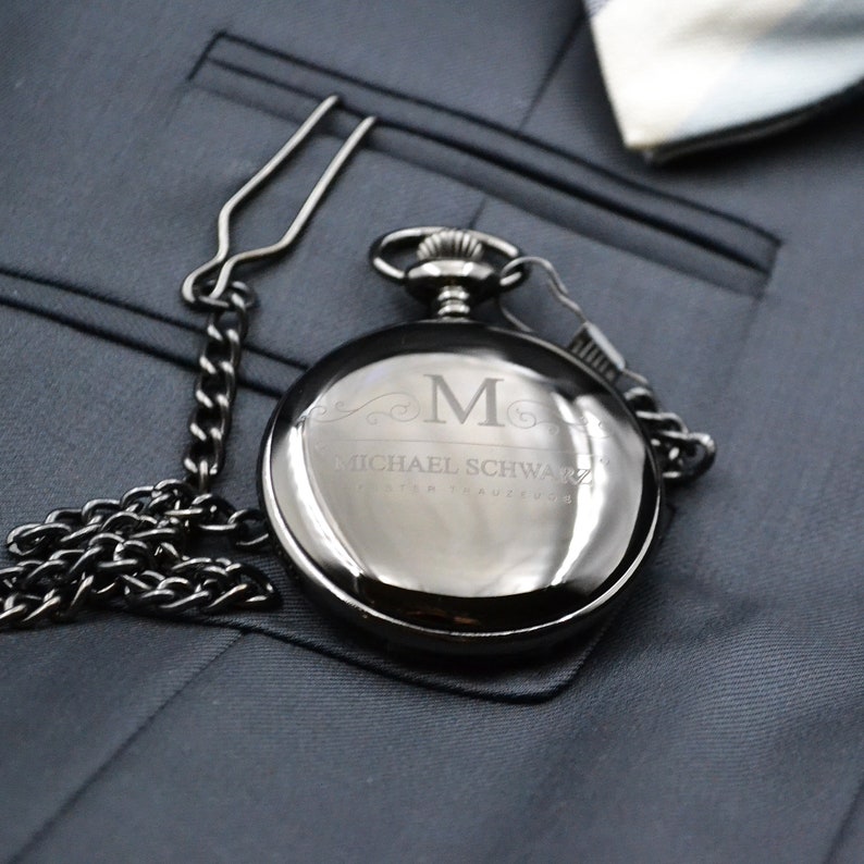 Pocket watch with engraving watch personalized for baptism gift maid of honor wedding best man gift idea baptism communion Black