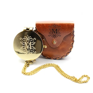 Compass with engraving including leather case personalized gift monogram