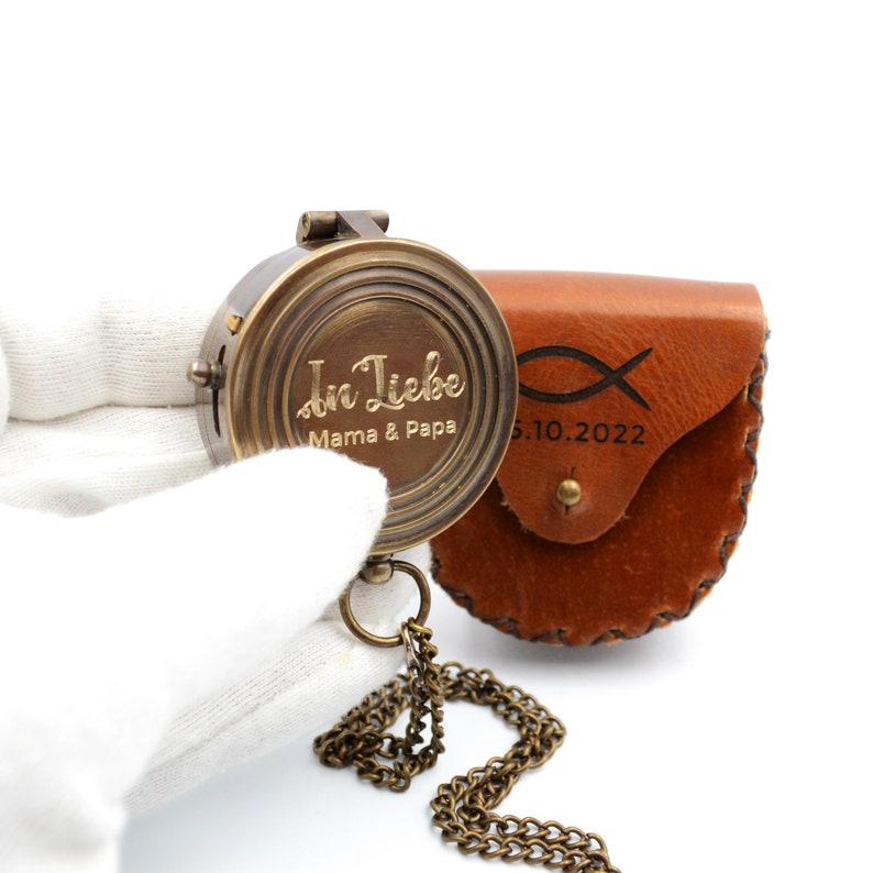 Compass with engraving incl. leather case personalized gift for confirmation or communion image 3