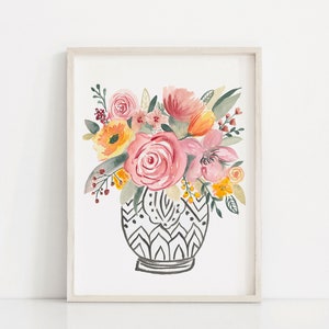 Flowers in Vase Art Print - Watercolor Print - Home Decor - Greenery - Floral - Watercolor - Home - Watercolor Art- Giclée