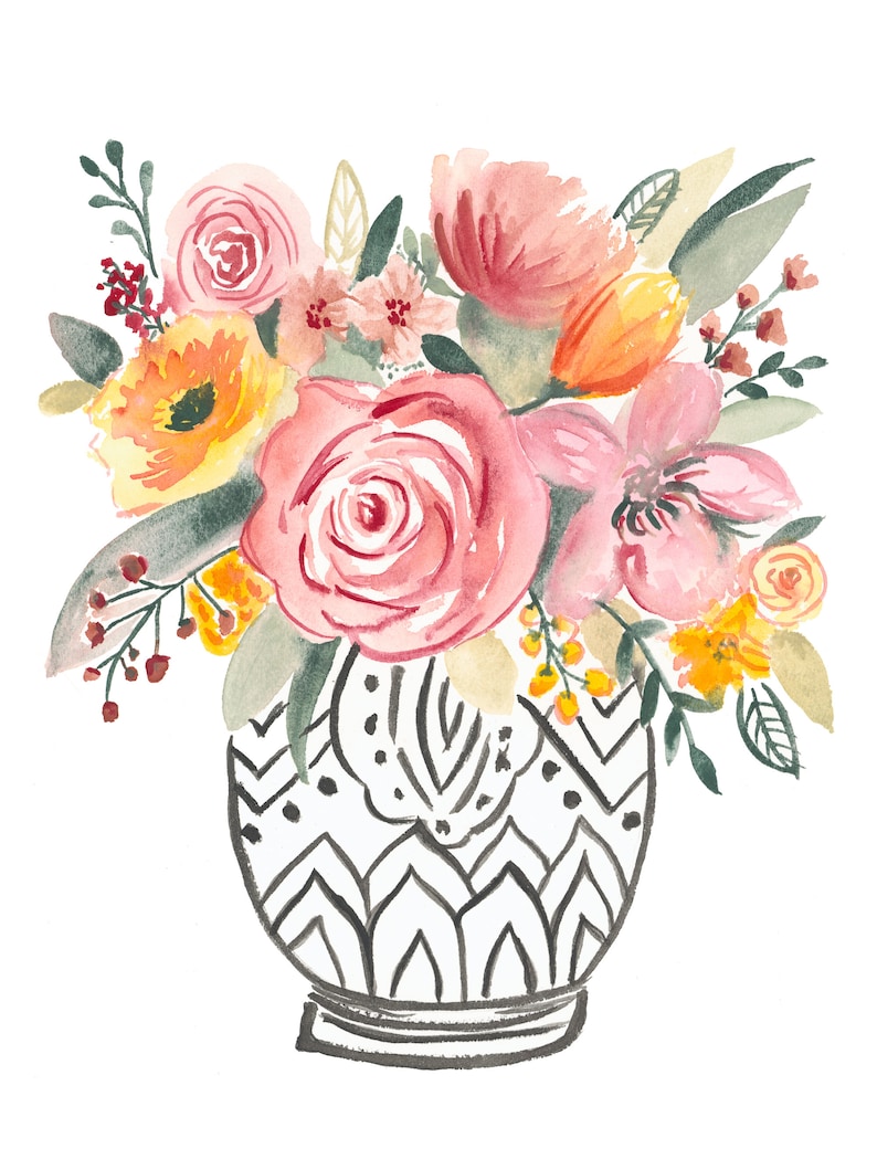 Flowers in Vase Art Print Watercolor Print Home Decor | Etsy