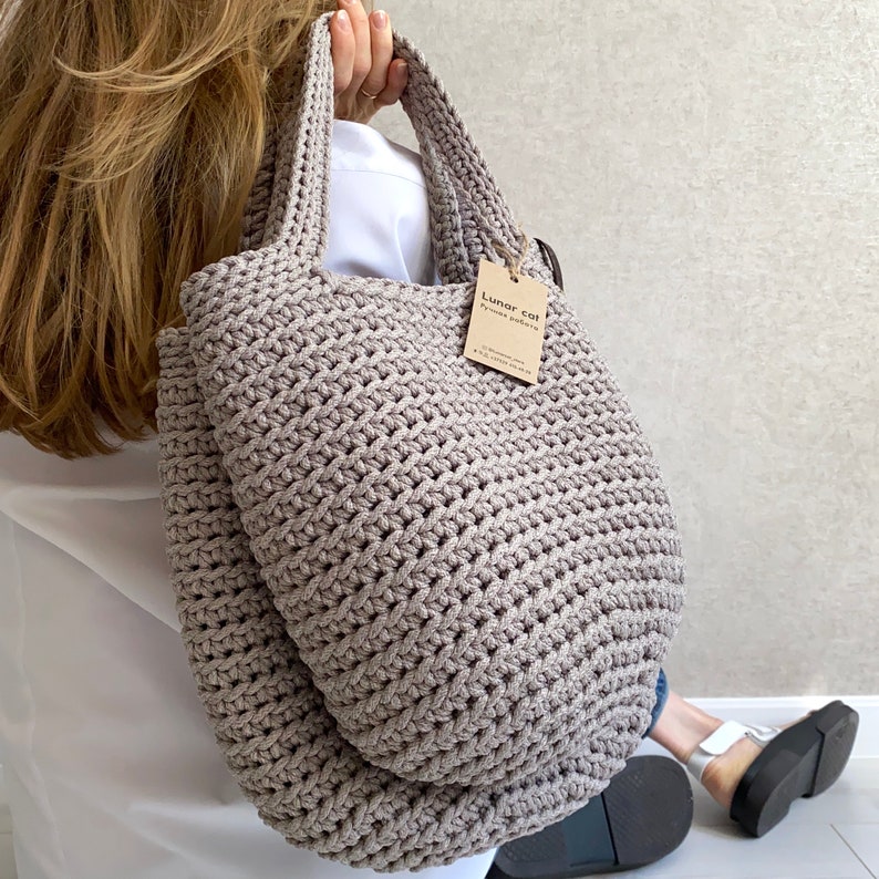 Crochet Tote Bag L Size Crochet Bag Gray Bag Shopping Bag | Etsy