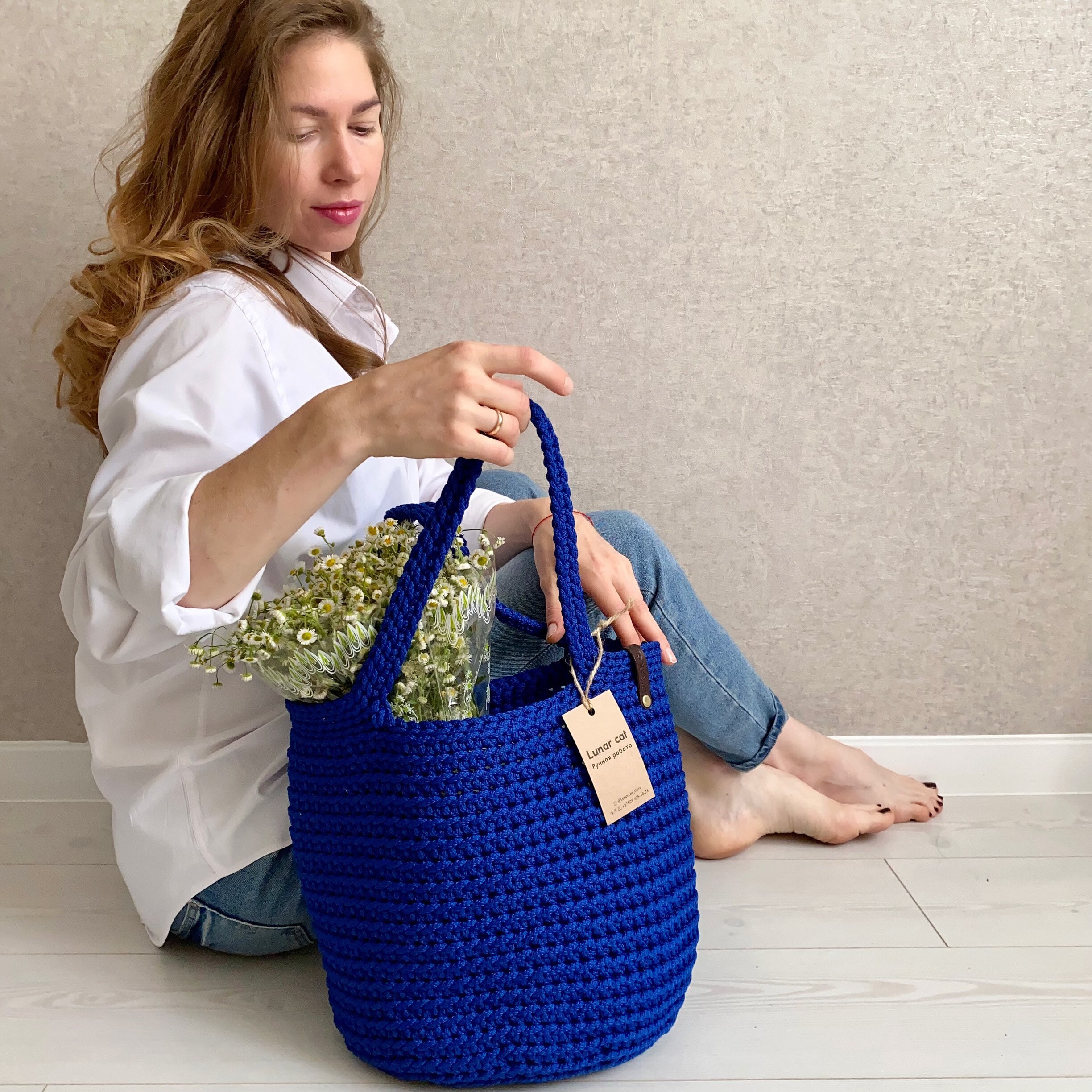 Large Crochet Tote Bag XL Size Crochet Tote Bag Blue Ita | Etsy