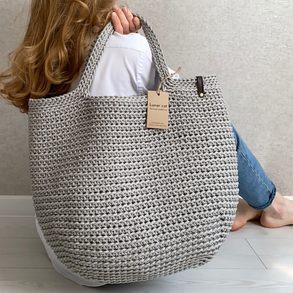 Crochet Tote Bag XXL Size Extra Large Tote Bag Gray Bag | Etsy