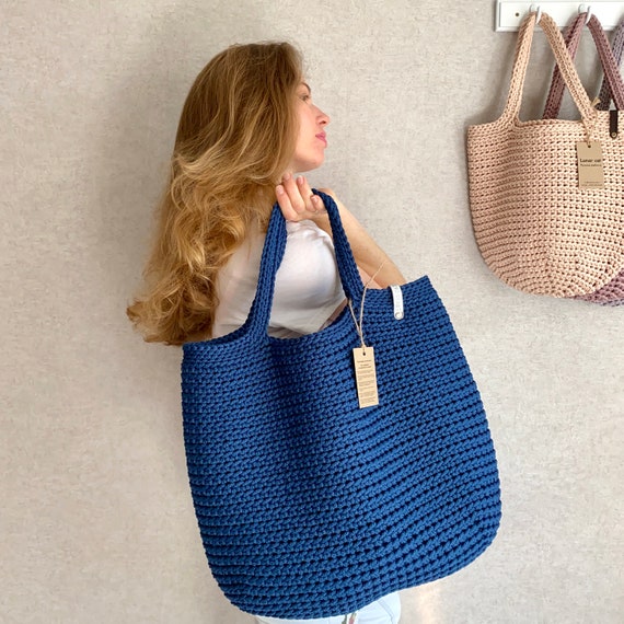 Crochet Tote Bag XXL Size Extra Large Tote Bag Blue Bag | Etsy