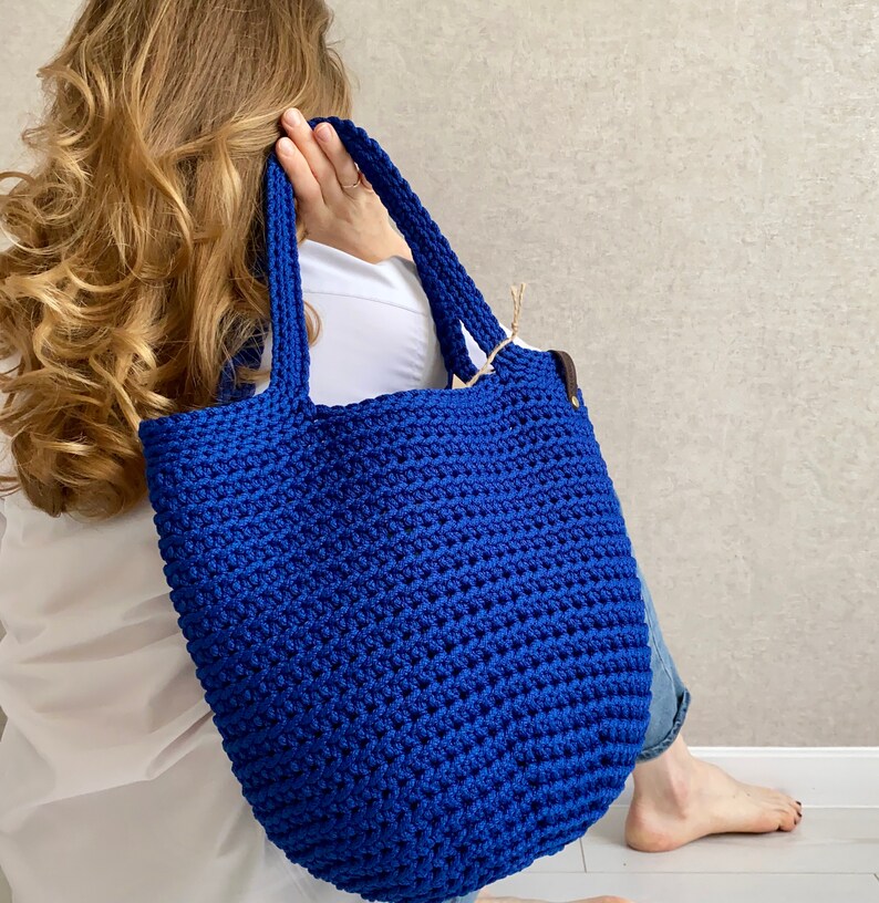 Large Crochet Tote Bag XL Size Crochet Tote Bag Blue Ita | Etsy