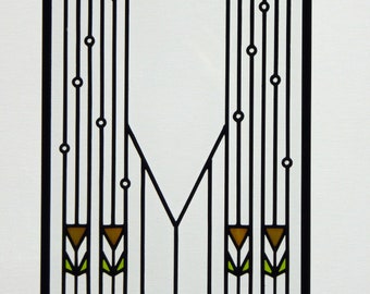 Stained Glass Large Frank Lloyd Wright Inspired Tulips Panel