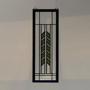 Stained Glass Sun Catcher Panel, Frank Lloyd Wright Inspired in Clear and Green