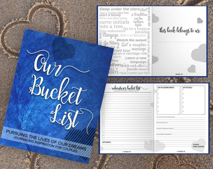 Bucket List for Couples Journal Book. Writing Prompts. Wedding Anniversary Bridal Shower Engagement Gift. Date Night. Royal Blue Journal