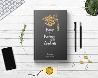 PERSONALIZED Words of Wisdom for Graduate Writing Journal. Custom Name Hardcover. Lined Dot Grid. Cute Graduation Gift. College High School.