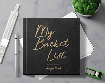 Bucket List Journal with Writing Prompts. Personalized Custom Name. Birthday Retirement Graduation Idea. Male Boss Men Women Black Hardcover