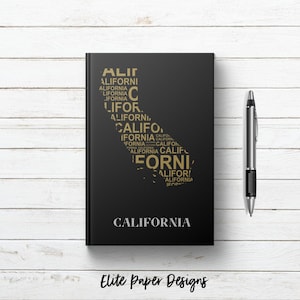 California State Map Writing Journal Book. California Design Gift. Art Print Notebook Gift.  Lined. Dot Grid. Blank. Hardcover