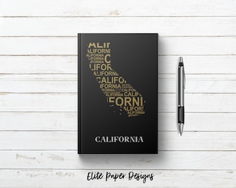 California State Map Writing Journal Book. California Design Gift. Art Print Notebook Gift.  Lined. Dot Grid. Blank. Hardcover