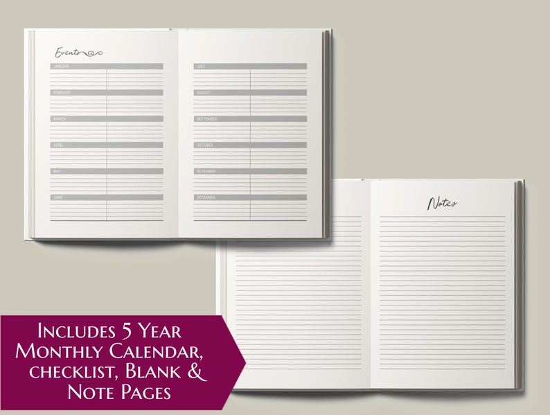 2027-2031 Five Year Monthly Planner Calendar. Personalized Custom Name Monogram Letters. Hardcover 60 Months 5 Year Planning Journal Notes. image 8