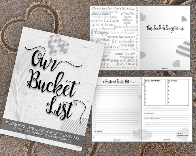 Bucket List for Couples Journal Book. Writing Prompts. Wedding Anniversary Bridal Shower Engagement Gift. Date Night. White Black Journal