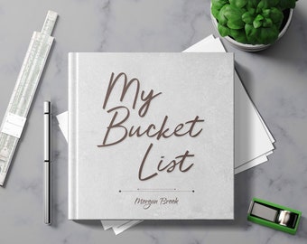 Bucket List Journal with Writing Prompts. Personalized Custom Name. Birthday Retirement Graduation Idea. Male Boss Men Women Grey Hardcover