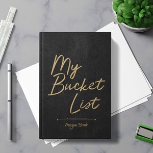 Bucket List Journal with Writing Prompts. Personalized Custom Name. Birthday Retirement Graduation Idea. Male Boss Men Women Black Hardcover