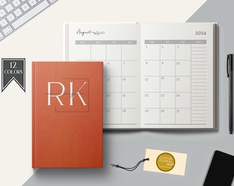2026-2030 Five Year Monthly Planner Calendar. Personalized Custom Name Monogram Letters. Hardcover 60 Months 5 Year Planning Journal Notes.