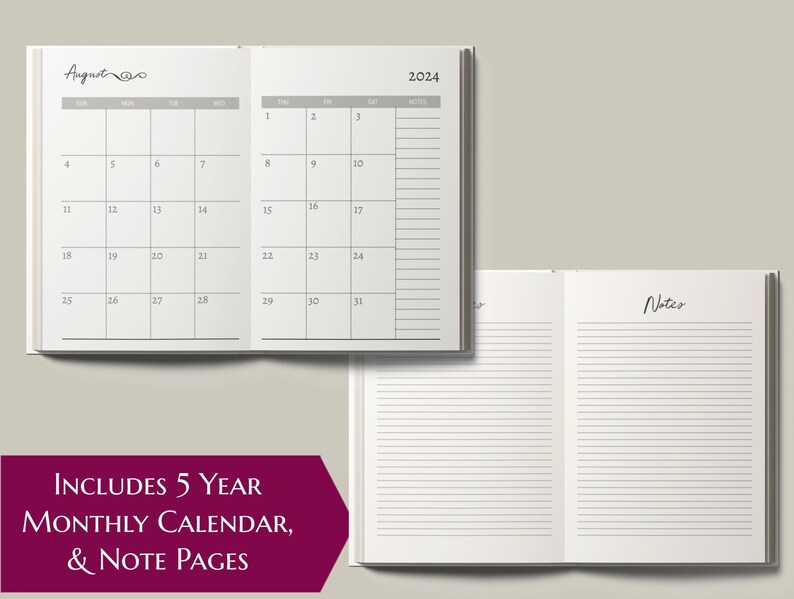2023-2027 Five Year Monthly Planner Calendar. Personalized Custom Name Monogram Letters. 60 Months 5 Year Planning Journal Notes Unique