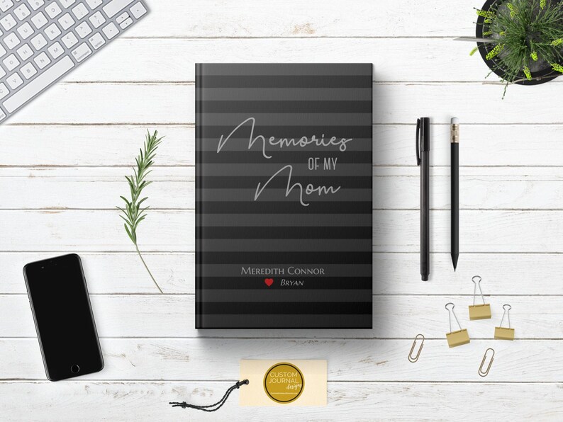Memories of My Mom Journal. Loss of Mother Bereavement Keepsake Gift Men. Condolences Sympathy Loved One Gift. Personalized Black Hardcover