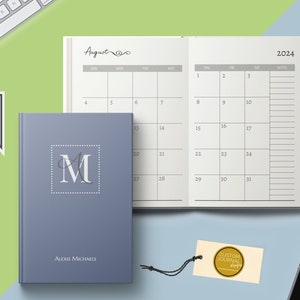 2024-2028 Five Year Monthly Planner Calendar. Personalized Custom Name Monogram Letters. Hardcover 60 Months 5 Year Planning Journal Notes.