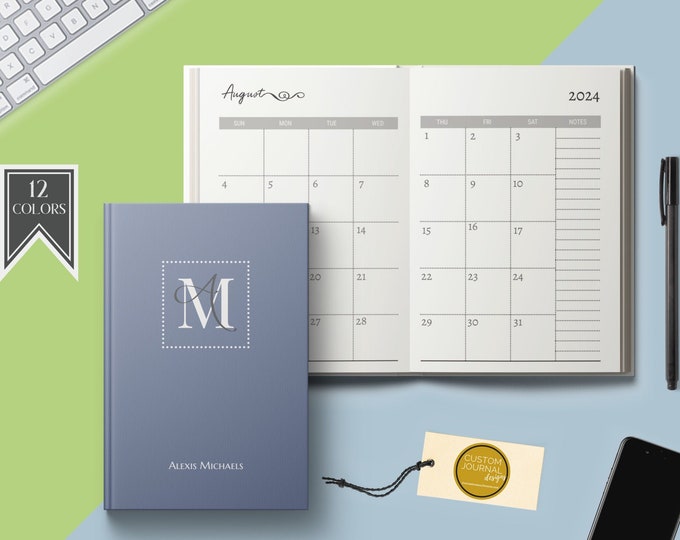 2024-2028 Five Year Monthly Planner Calendar. Personalized Custom Name Monogram Letters. Hardcover 60 Months 5 Year Planning Journal Notes.