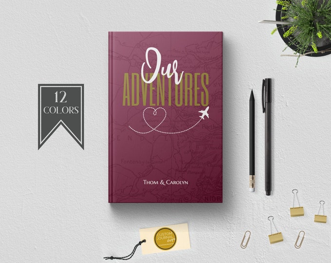 Personalized Our Adventures Couples Travel Keepsake Journal Book. Anniversary Engagement Bridal Shower Gift Idea