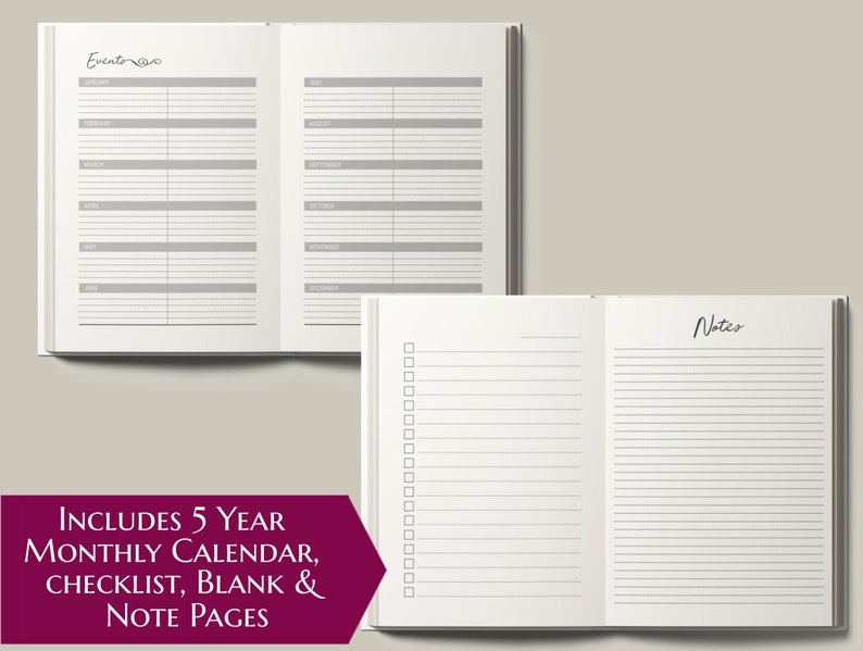 2022-2026 Five Year Monthly Planner Calendar. Personalized Custom Name Monogram Letters. Hardcover 60 Months 5 Year Planning Journal Notes.