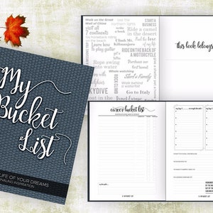 Bucket List Journal Planner with Writing Prompts. 8.5&quot; x 11&quot; Bucket List Gift. Bucket List NoteBook. Goals Bucket List Guided Journal, Denim