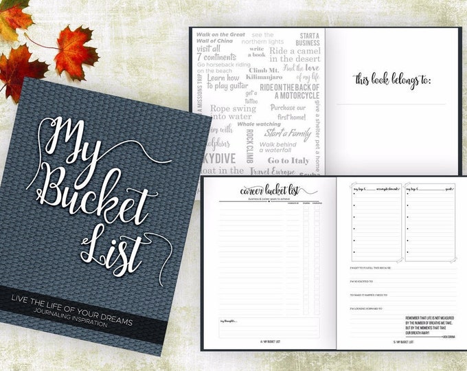 Bucket List Journal Planner with Writing Prompts. 8.5" x 11" Bucket List Gift. Bucket List NoteBook. Goals Bucket List Guided Journal, Denim