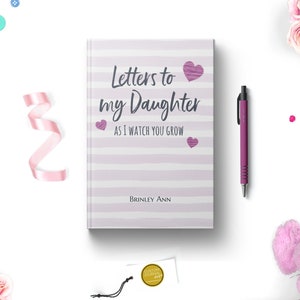 Cartas a la hija, diario de tapa dura personalizado con nombre personalizado. Primera mamá primeriza. Idea de regalo de recuerdo para baby shower de niña. Rayado. Cuadrícula de puntos.