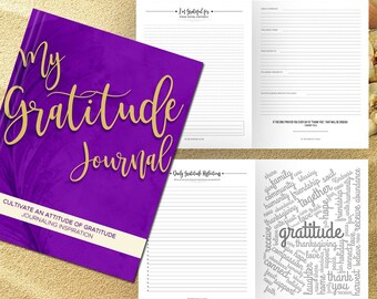 Gratitude Journal Writing Prompts. Notebook. Daily Guided Journal Book. Quotes. Thankful Journal. To Write In. Writing Journal. Purple Gold.