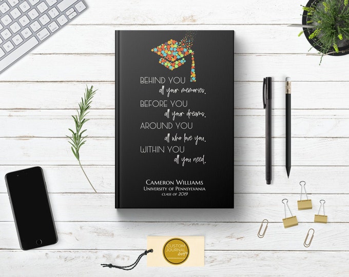 PERSONALIZED Graduate Autograph Guestbook Writing Journal. Custom Name. Unlined Blank Hardcover. Cute Graduation Gift. College High School.